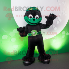 Black Bunch Of Shamrocks mascot costume character dressed with a Turtleneck and Rings