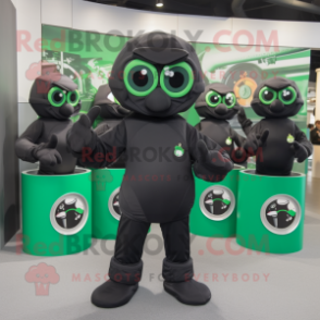 Black Bunch Of Shamrocks mascot costume character dressed with a Turtleneck and Rings