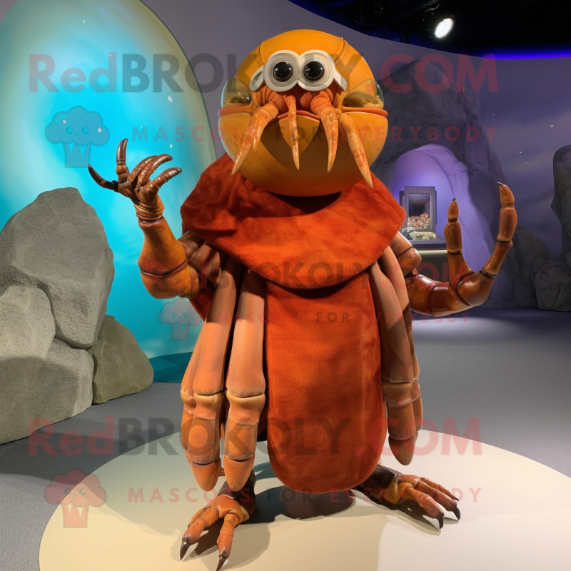 Rust Hermit Crab mascot costume character dressed with a Ball Gown and Mittens Rust Hermit Crab mascot costume character dressed with a Ball Gown and Mittens