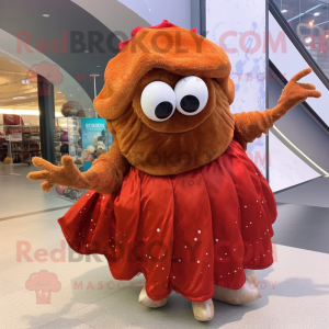 Rust Hermit Crab mascot costume character dressed with a Ball Gown and Mittens