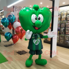 Forest Green Heart Shaped Balloons mascot costume character dressed with a Bermuda Shorts and Hairpins