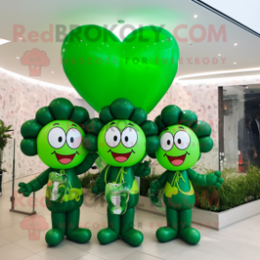 Forest Green Heart Shaped Balloons mascot costume character dressed with a Bermuda Shorts and Hairpins