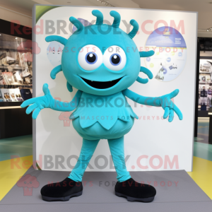 Cyan Spider maskot kostume...