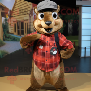 Brown Mongoose mascot costume character dressed with a Flannel Shirt and Pocket squares