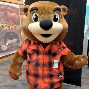 Brown Mongoose mascot costume character dressed with a Flannel Shirt and Pocket squares