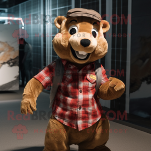 Brown Mongoose mascot costume character dressed with a Flannel Shirt and Pocket squares