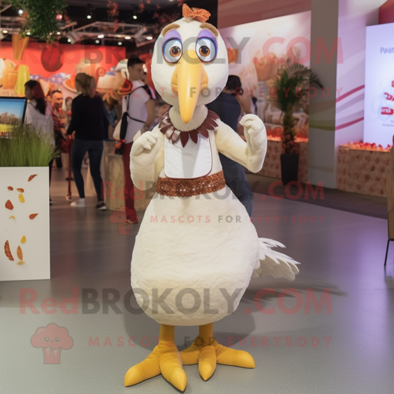 Cream Turkey mascot costume character dressed with a Maxi Dress and Suspenders Cream Turkey mascot costume character dressed with a Maxi Dress and Suspenders