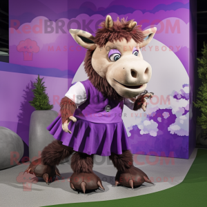 Purple Woolly Rhinoceros mascot costume character dressed with a Skirt and Anklets