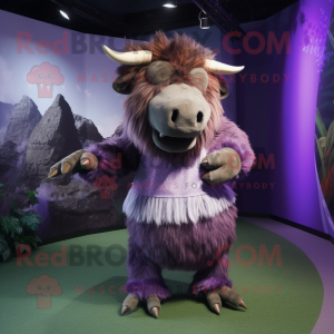 Purple Woolly Rhinoceros mascot costume character dressed with a Skirt and Anklets