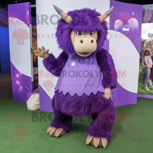 Purple Woolly Rhinoceros mascot costume character dressed with a Skirt and Anklets