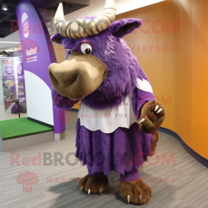 Purple Woolly Rhinoceros mascot costume character dressed with a Skirt and Anklets