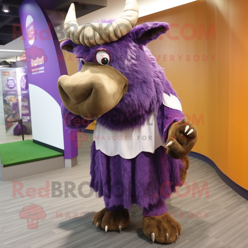 Purple Woolly Rhinoceros mascot costume character dressed with a Skirt and Anklets Purple Woolly Rhinoceros mascot costume character dressed with a Skirt and Anklets