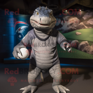 Grå komododrake maskotdräkt...