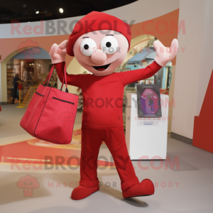 Red Acrobat mascot costume character dressed with a Chinos and Tote bags