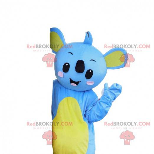 Mascote de coala azul e amarelo, fantasia de coala -