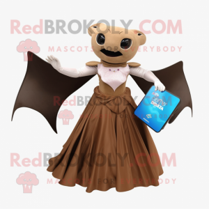 Brown Manta Ray mascot costume character dressed with a Ball Gown and Wallets