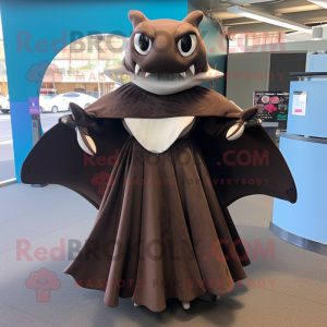 Brown Manta Ray mascot costume character dressed with a Ball Gown and Wallets