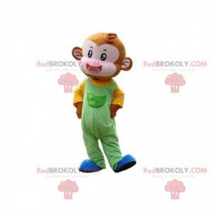 Mascote de macaco com uma roupa colorida, fantasia de sagui -
