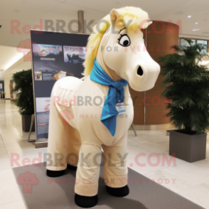 Cream Horse mascot costume character dressed with a Suit Pants and Scarves