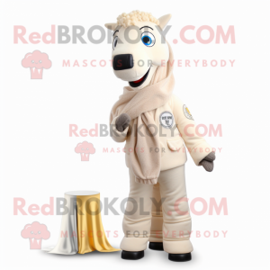 Cream Horse mascot costume character dressed with a Suit Pants and Scarves