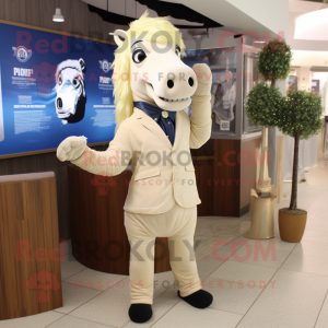 Cream Horse mascot costume character dressed with a Suit Pants and Scarves