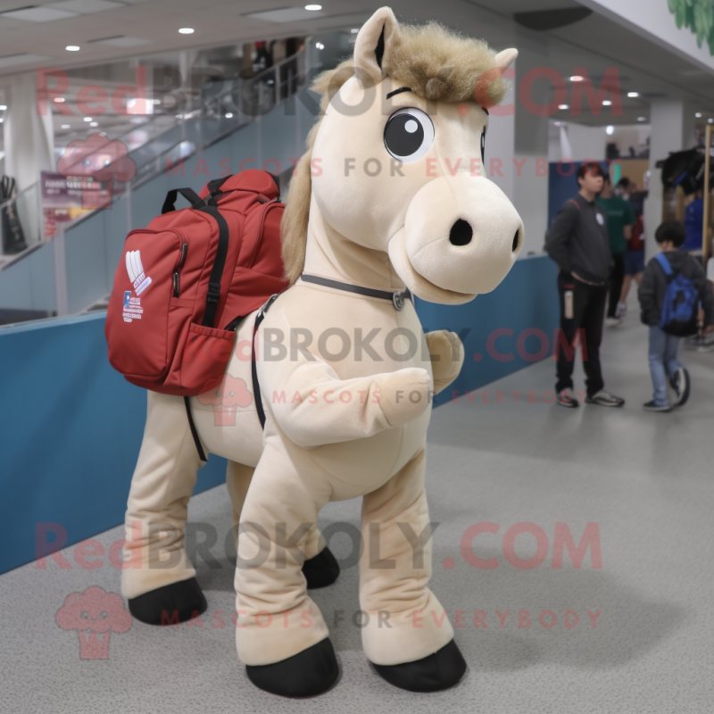 Beige Horse mascot costume character dressed with a Jeggings and Messenger bags