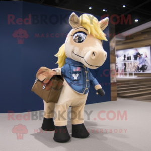 Beige Horse mascot costume character dressed with a Jeggings and Messenger bags