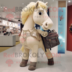 Beige Horse mascot costume character dressed with a Jeggings and Messenger bags