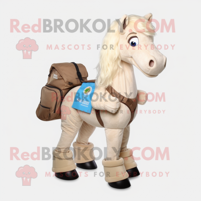 Beige Horse mascot costume character dressed with a Jeggings and Messenger bags