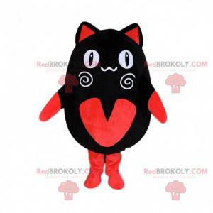 Mascotte de chat noir et rouge, costume de manga, animal manga