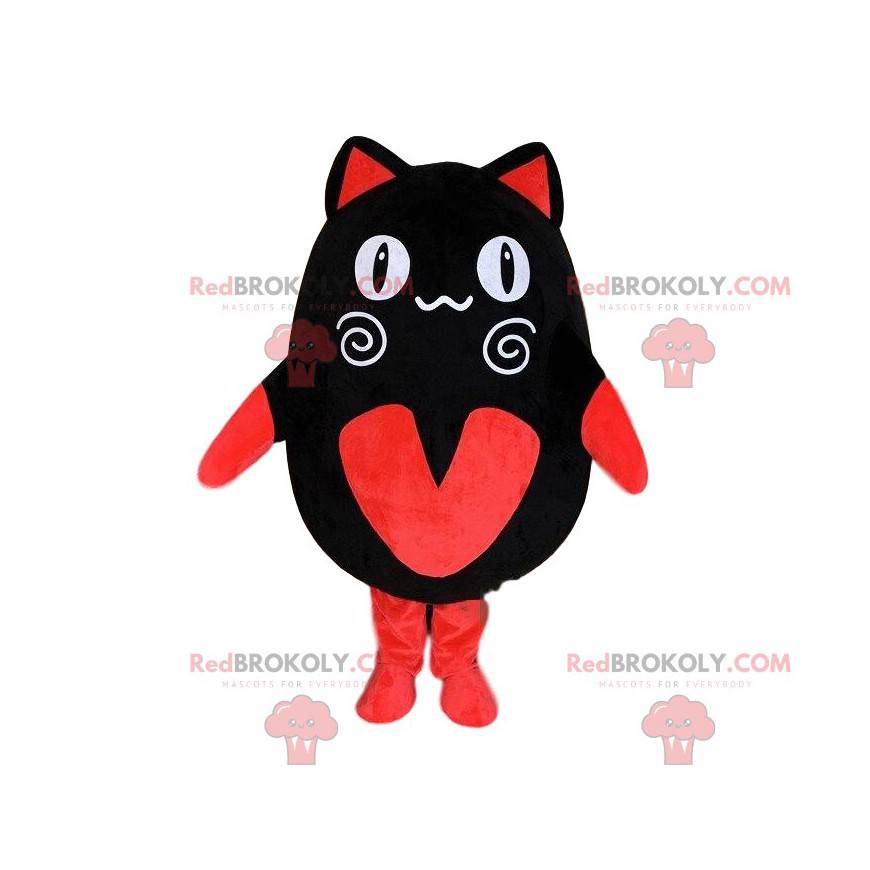 Svart og rød kattemaskot, mangadrakt, mangadyr - Redbrokoly.com Svart og rød kattemaskot, mangadrakt, mangadyr - Redbrokoly.com