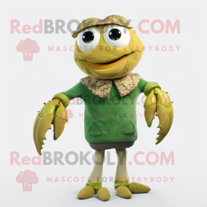Olive Crab Cakes mascot costume character dressed with a Sweater and Necklaces