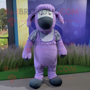 Lavender Suffolk Sheep mascot costume character dressed with a Jumpsuit and Anklets