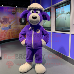 Lavender Suffolk Sheep mascot costume character dressed with a Jumpsuit and Anklets