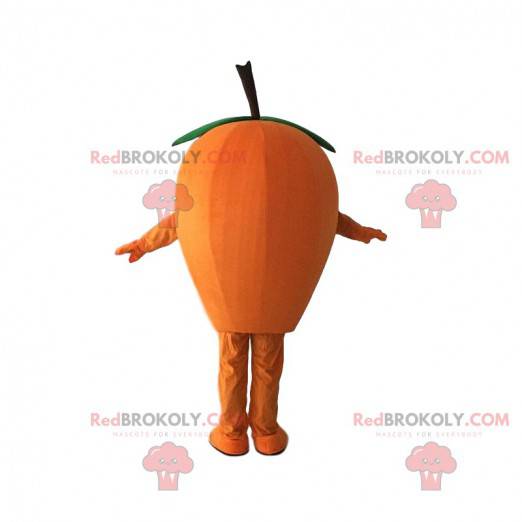 Mascot naranja níspero, traje naranja, fruta gigante -