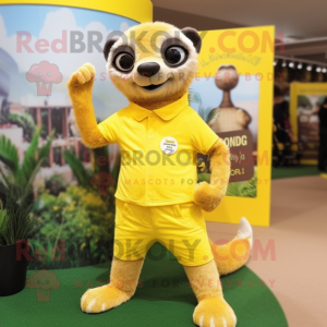 Lemon Yellow Meerkat mascot costume character dressed with a Playsuit and Cufflinks