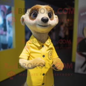 Lemon Yellow Meerkat mascot costume character dressed with a Playsuit and Cufflinks