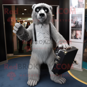 Silver Sloth Bear mascot costume character dressed with a A-Line Dress and Briefcases