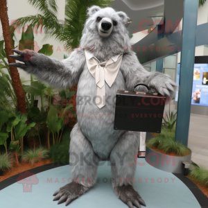 Silver Sloth Bear mascot costume character dressed with a A-Line Dress and Briefcases