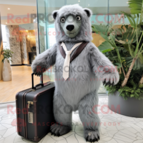 Silver Sloth Bear mascot costume character dressed with a A-Line Dress and Briefcases