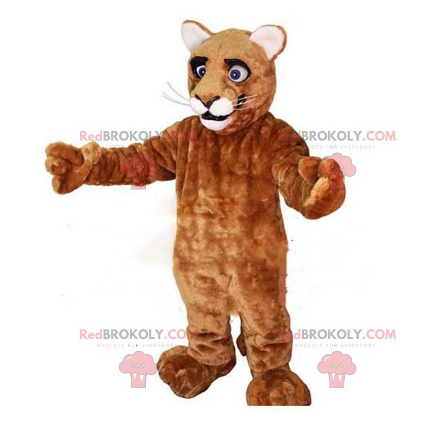 Mascotte de puma géant, costume de félin marron, de tigre -