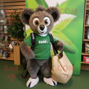 Forest Green Lemur mascot costume character dressed with a Rugby Shirt and Tote bags