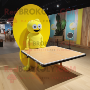 Lemon Yellow Ping Pong Table mascot costume character dressed with a Cargo Pants and Watches