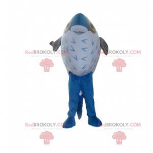 Mascota de pescado azul y blanco, traje de mar - Redbrokoly.com