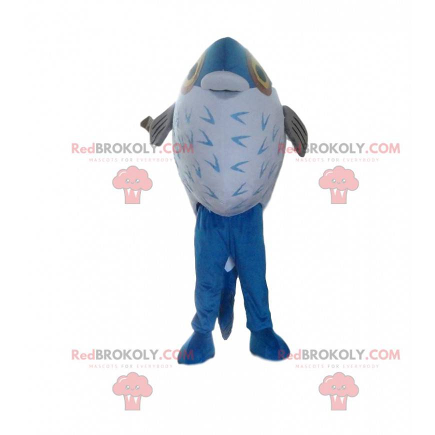 Mascotte de poisson bleu et blanc, costume de la mer -