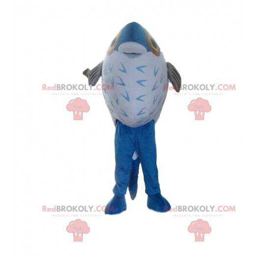 Mascotte de poisson bleu et blanc, costume de la mer -