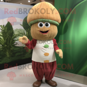 nan Onion mascot costume character dressed with a Corduroy Pants and Caps