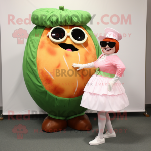 Peach Corned Beef And Cabbage mascot costume character dressed with a A-Line Skirt and Sunglasses