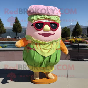 Peach Corned Beef And Cabbage mascot costume character dressed with a A-Line Skirt and Sunglasses