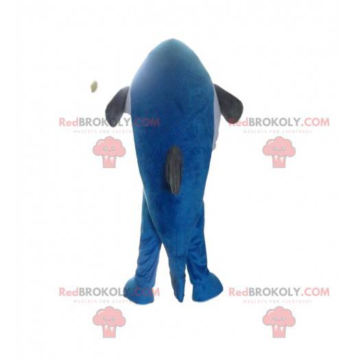 Mascotte de poisson bleu et blanc, costume de la mer -